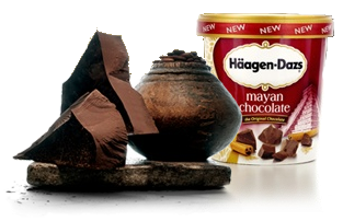 Recientemente, la compañía estadounidense Häagen-Dazs lanzó al mercado un nuevo y exótico sabor: El Mayan Chocolate Ice Cream.

Inspirado por la receta original de chocolate elaborada por los Mayas hace más de 2500 años, la compañía creó una rica fusión de chocolate oscuro con un toque de canela para ofrecer una mágica experiencia Maya.